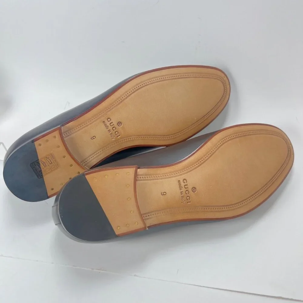 Gucci GG Debossed Leather Men Loafers Horsebit Cocoa Brown Dress Shoes Size IT9